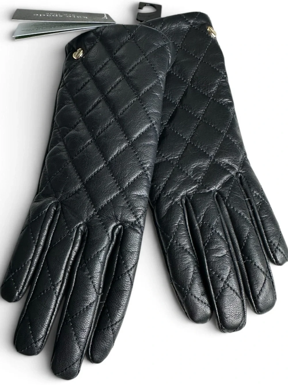 Kate Spade New York Quilted Leather Touchscreen Gloves Black Size S NWT